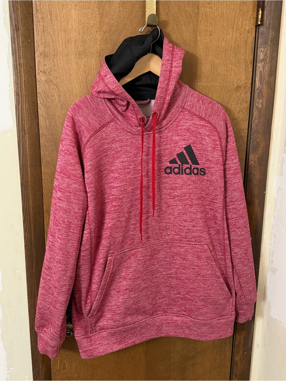 Adidas Sweatshirt Men's large Red ClimaWarm Heathered Hoodie Pullover